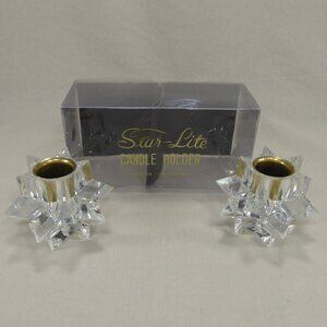Vintage Star-Lite Clear Lucite Starburst Taper Candle Holder Set Acrylic Star